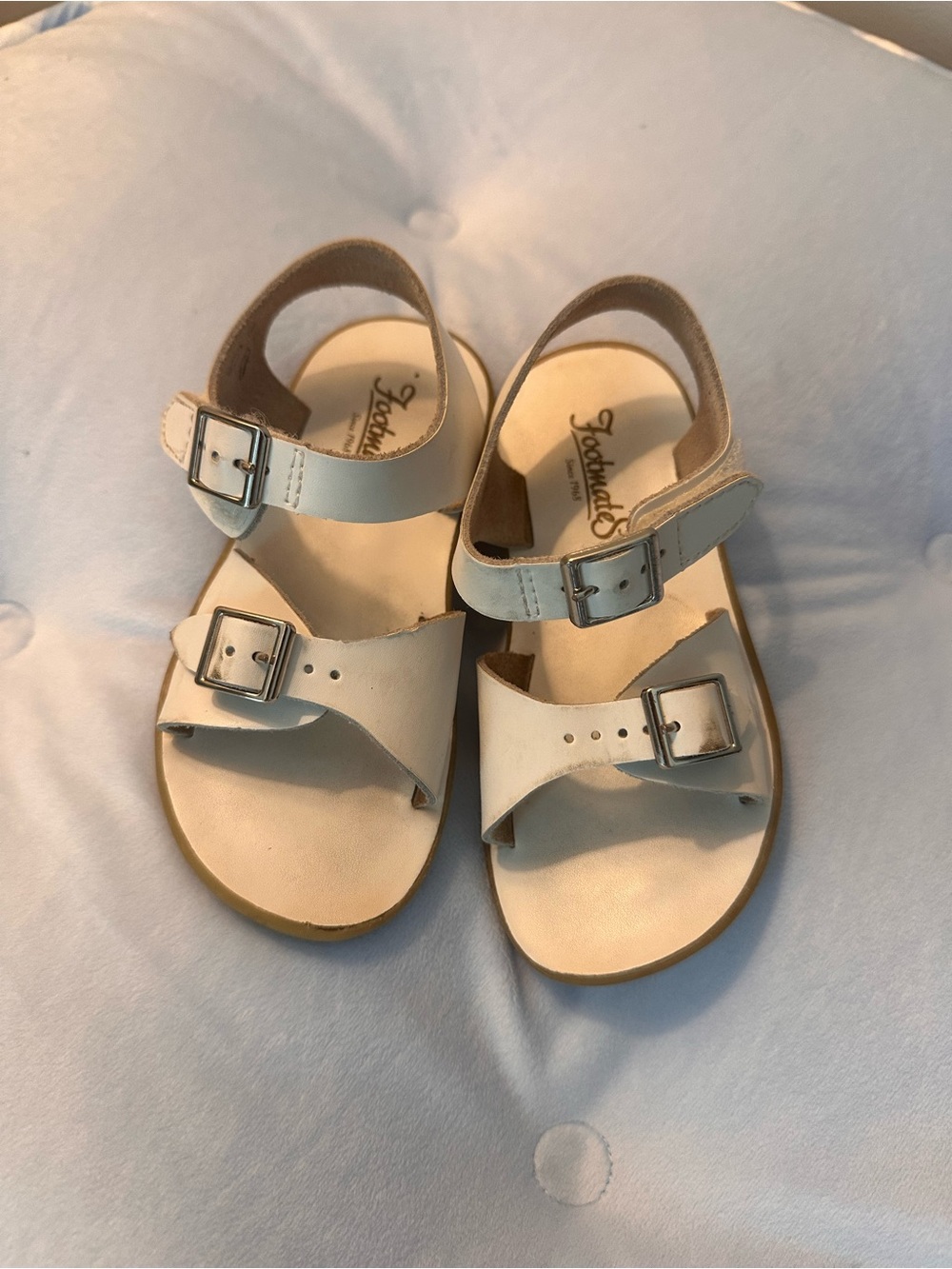 Footmates Kids White Leather Buckle Sandals